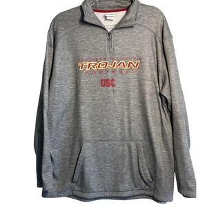 Majestic USC Trojans Southern California Football Quarter Zip Pullover Grey XL